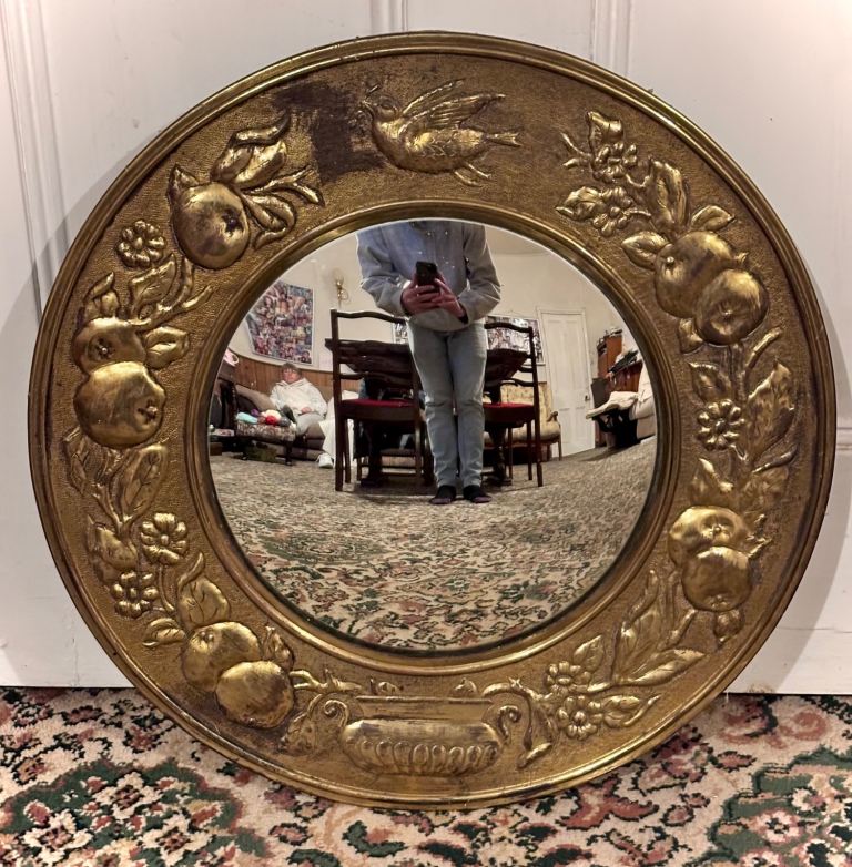 Antique decorative brass convex mirror