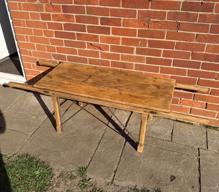 Antique pine coffee table.  Cart style table 
