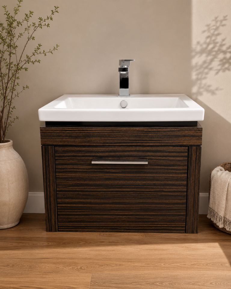 ✨🚿🤎 DURAVIT DESIGNER WALL-HUNG VANITY UNIT, BASIN & CHROME TAP – HIGH GLOSS WALNUT 🤎🚿✨