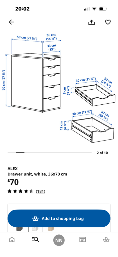 Ikea White Alex drawers for desk or dressing room etc RRP £70
