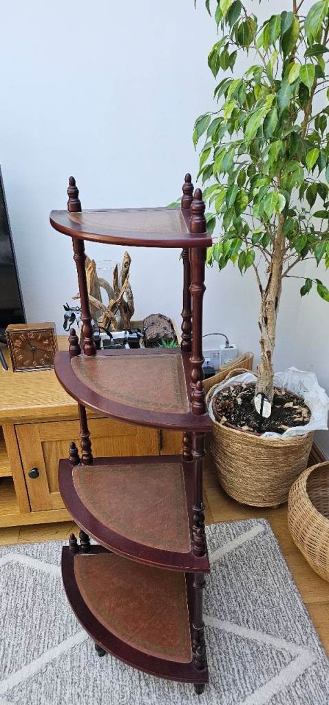 Edwardian Style Mahogany Corner Shelf 4 Tier Leather Inset Display Plant Stand