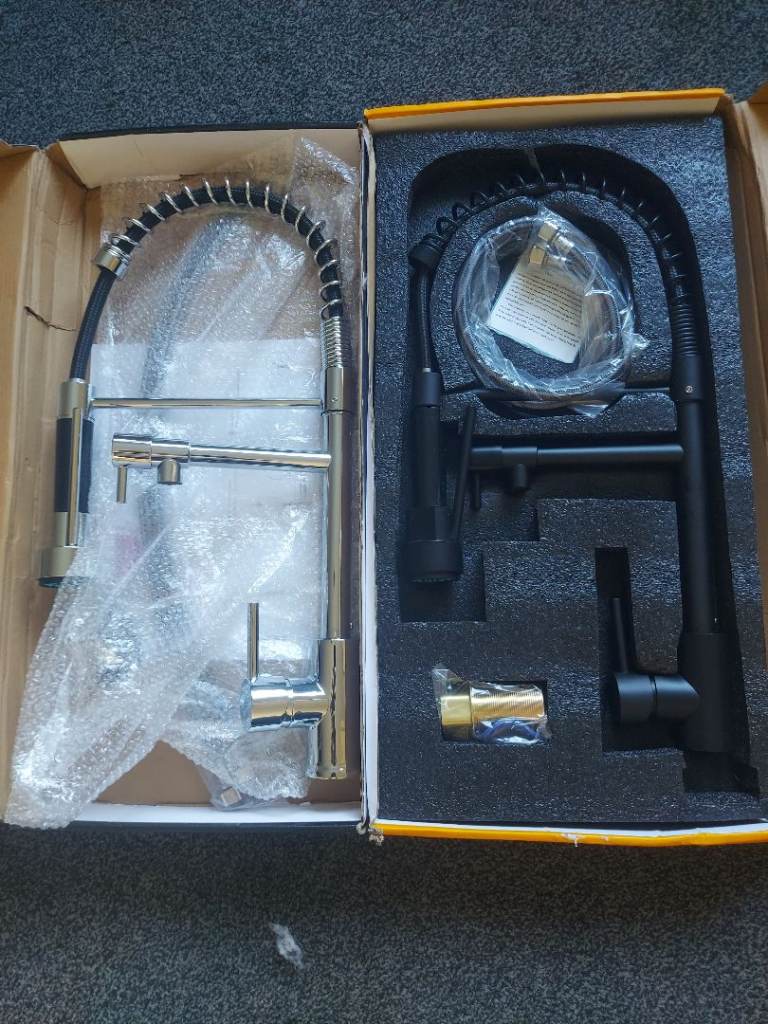 New pull out black and silver kitchen mixer tap