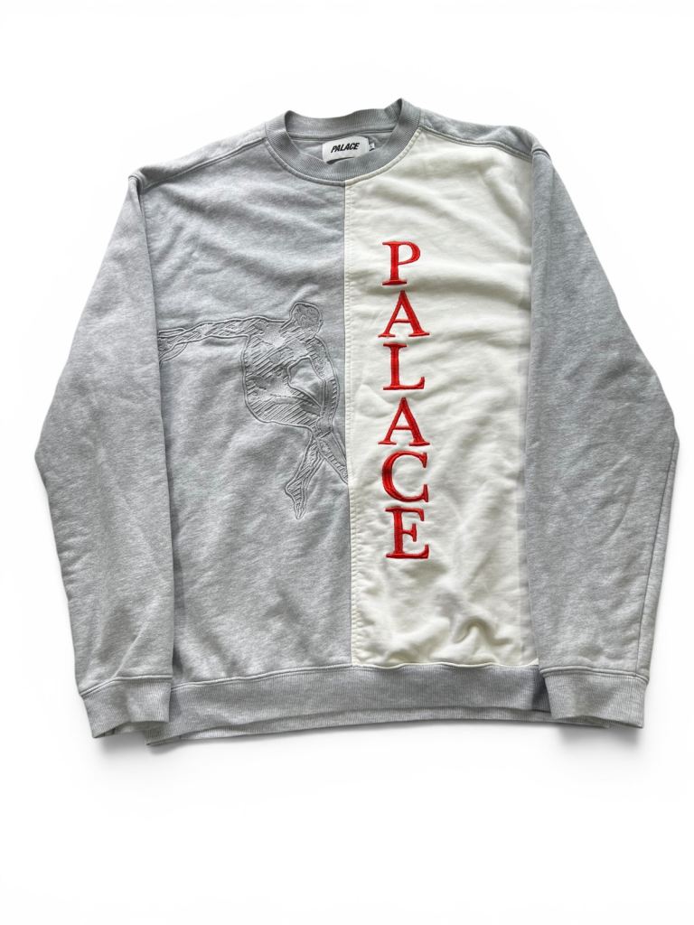 Palace Discuss Crew Grey Marl Sweatshirt Size Large Rare Fast Shipping