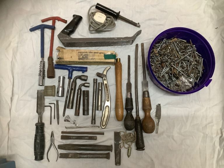 Job Lot of hand tools. Chisels, Spanners, Screwdrivers, Screws etc. etc.