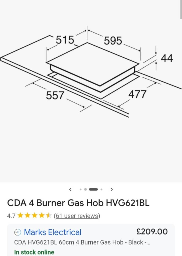 Black gas hob 4 burner