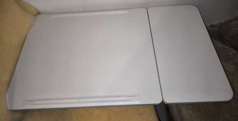 Very sturdy, adjustable tilt overbed bedside table with wheels - lightly used
