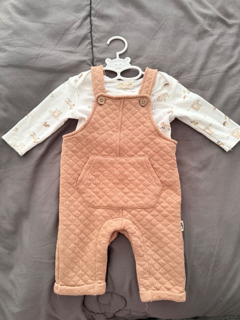 Rabbit Bear Organic Baby Overalls & Top Set – 3-6 Months, As Good As New