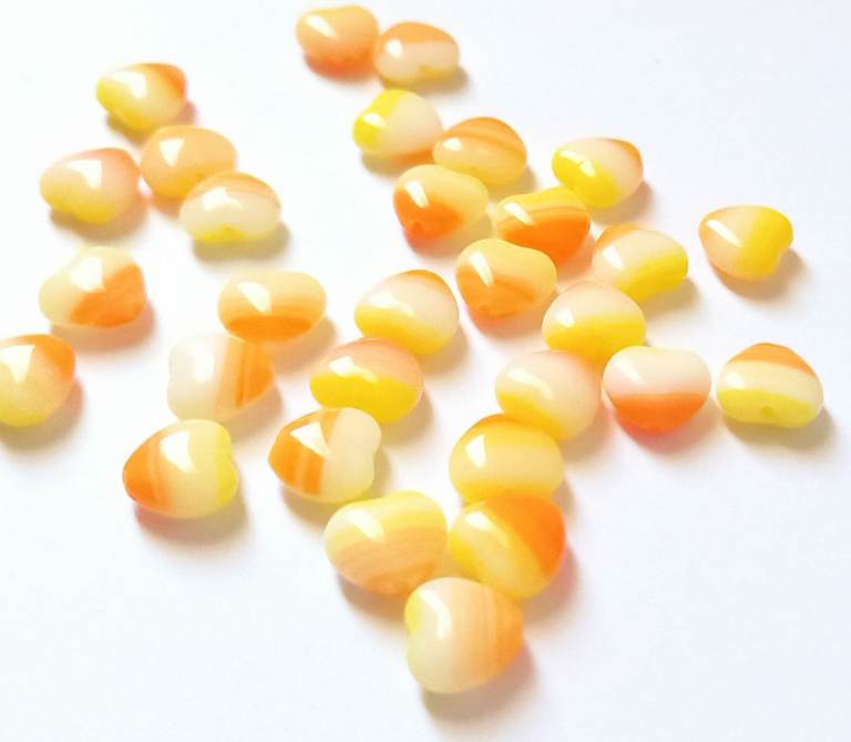 8mm Retro Opaque Heart Beads (x16) Milky Cream Orange Yellow Czech Glass Jewellery Making Earrings