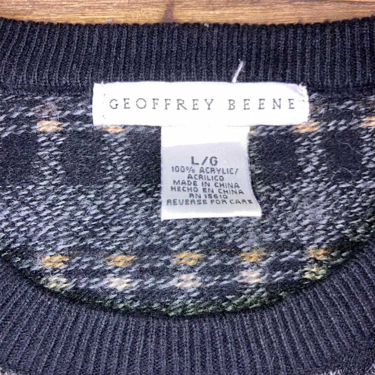 Geoffrey Beene Vintage Patterned Knit Jumper Black Men’s L