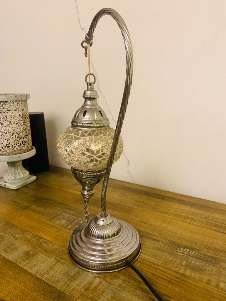 Beautiful Silver Crystal Detail Hanging Table Moroccan Lamp - Good Condition 