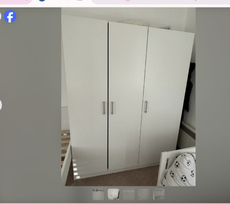 White Triple Wardrobe with Metal Handles – free delivery