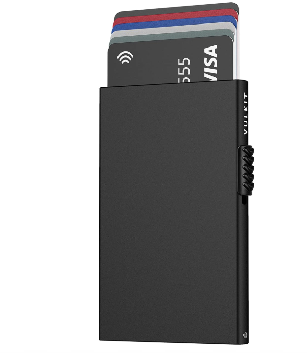 VULKIT RFID Blocking Pop Up Card Holder Black Metal New and Boxed