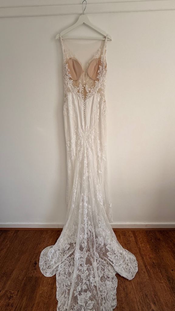 Ivory Lace Fit-and-Flare Wedding Dress with Illusion Back