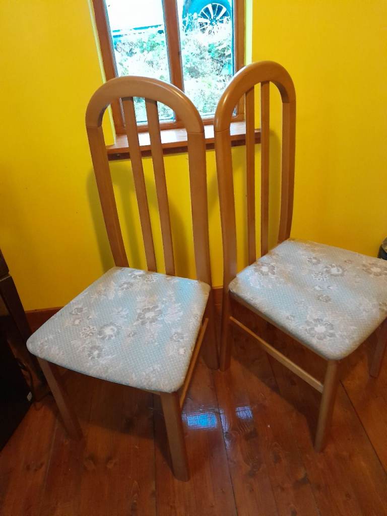 Pair of Wooden Dining Chairs with Upholstered Seats