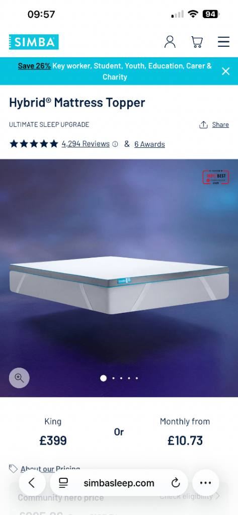 Simba mattress topper