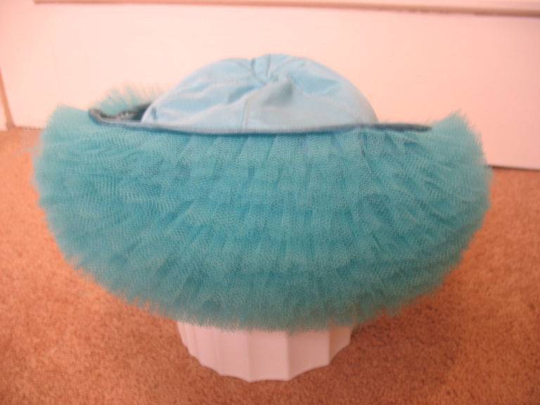 Vintage mint / jade Women's hat - ruched ruffled tulle/ net/ mesh brim, theatre or shop window props