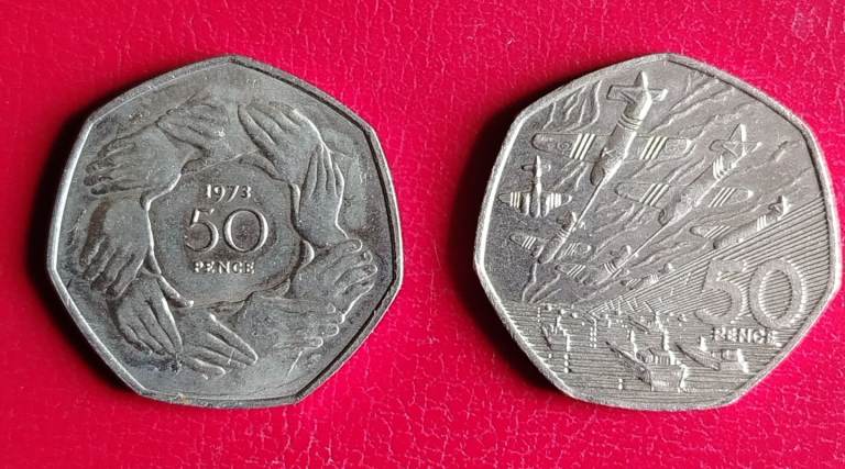 Collectable old 50 pence pieces X 2