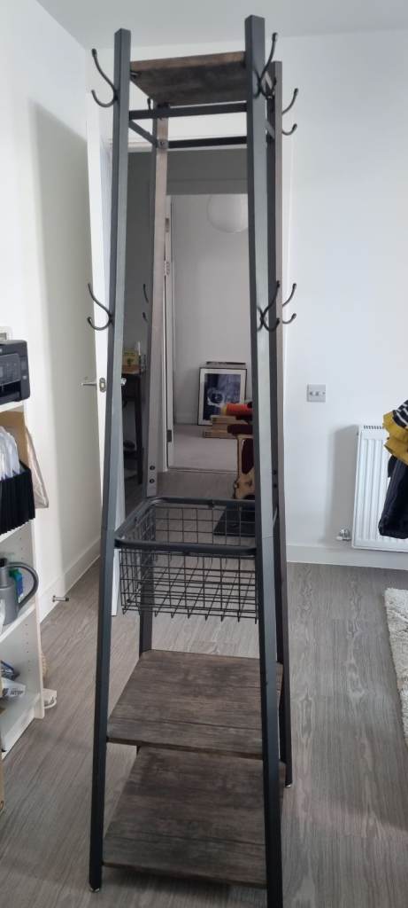 Industrial Style Hall Tree Coat Rack with Storage