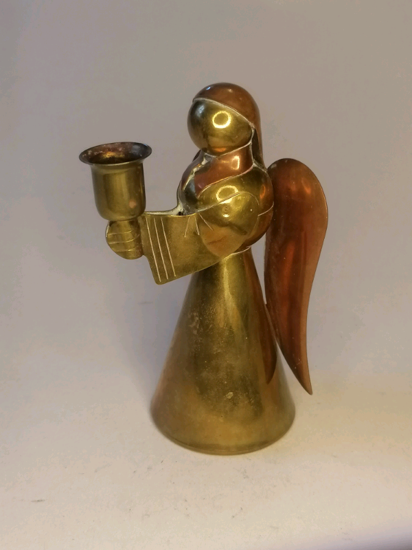  Antique Brass and Copper Angel Candle Holder