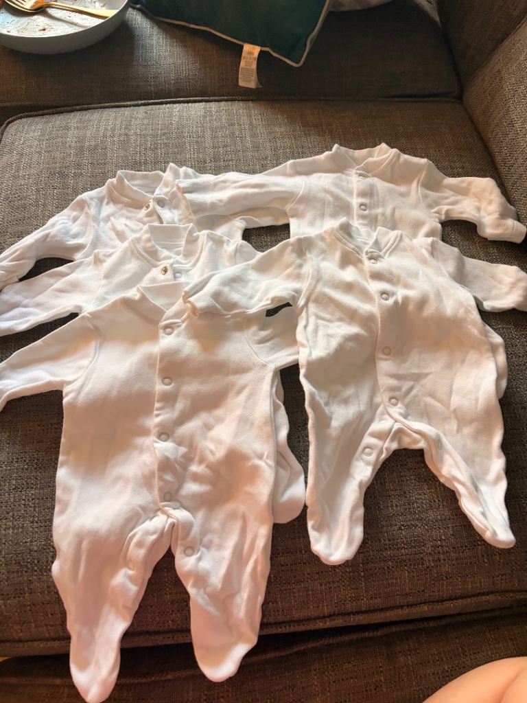 Set of 5 white preemie John Lewis baby grows 