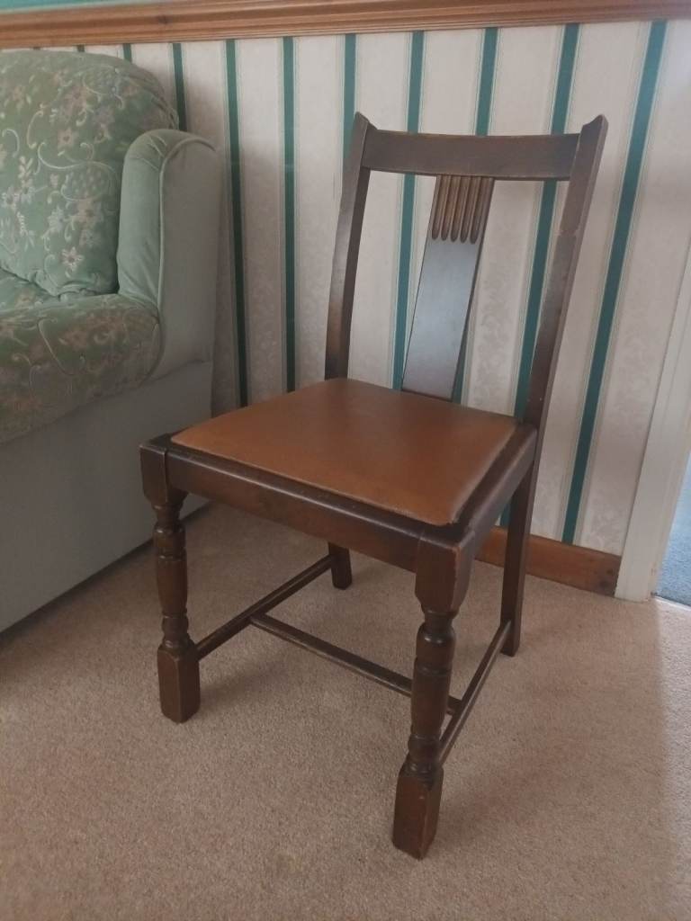 4 antique chairs - leather covered seat