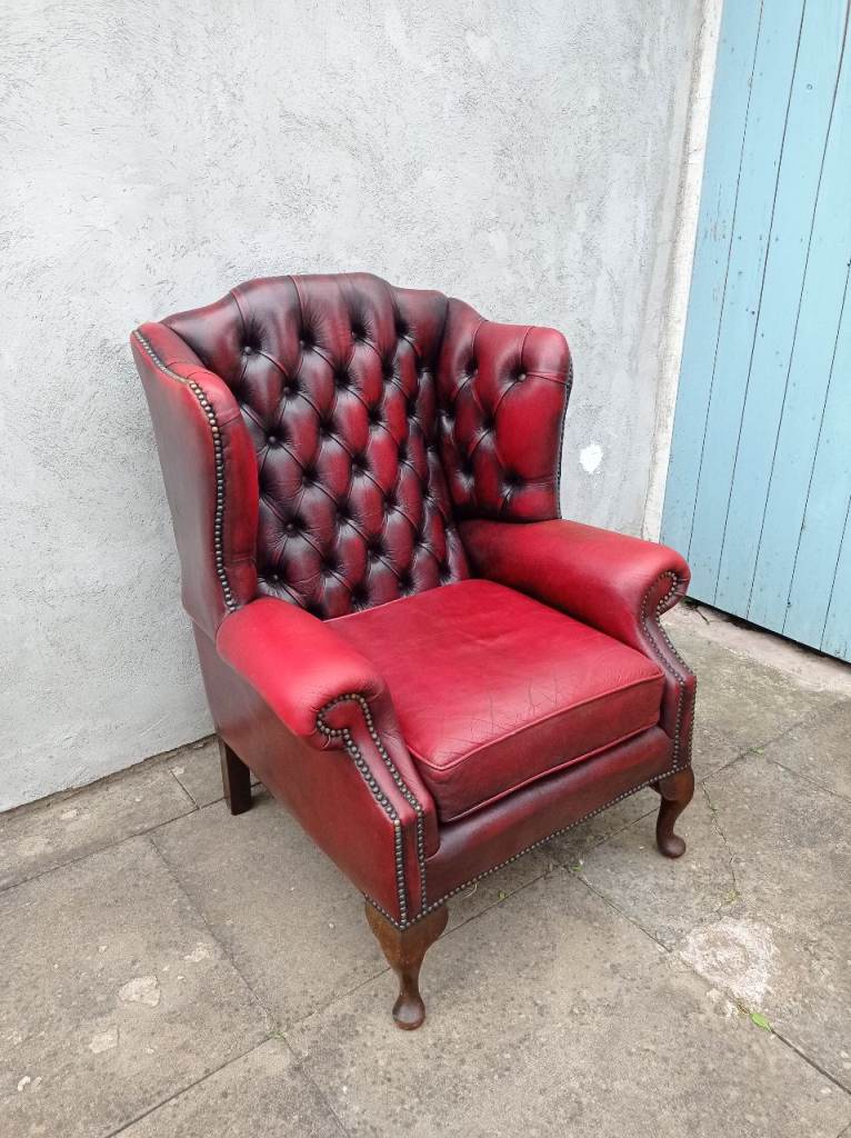 A Red Leather Chesterfield Queen Ann Wing/Armchair 