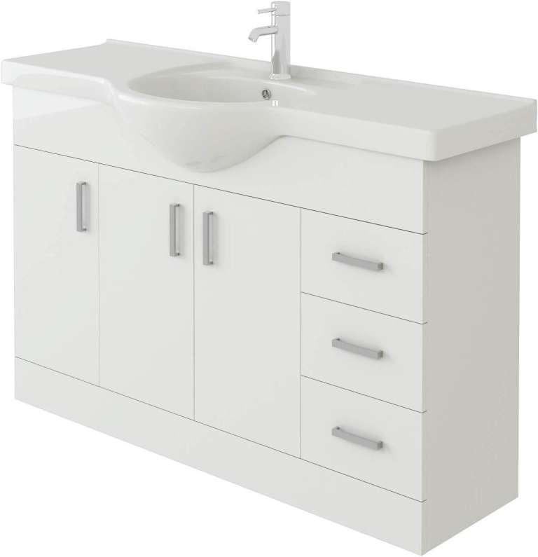 FLOOR STANDING 3 DOOR 3 DRAWER SEMI RECESSED SINK VANITY UNIT WITH BASIN