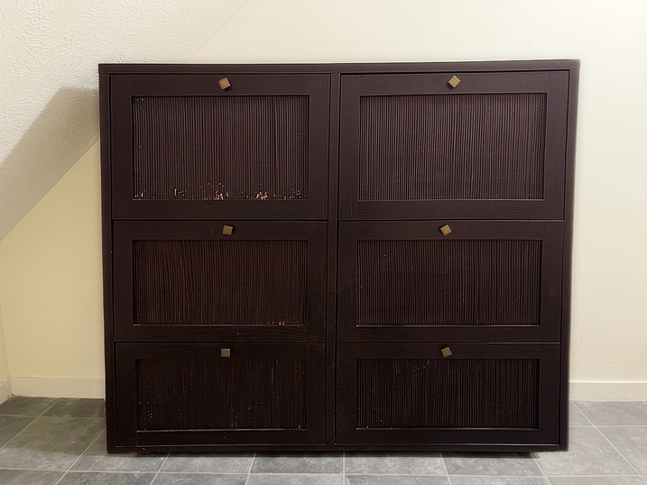 Vintage Style Dark Hardwood & Bamboo 6-Drawer Slim Hallway Shoe Cabinet Wood Organiser Storage