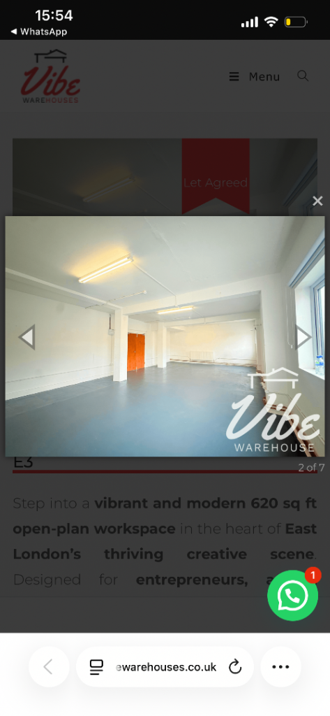 620 sq ft Bright Artist Studio E3, Available 1 November