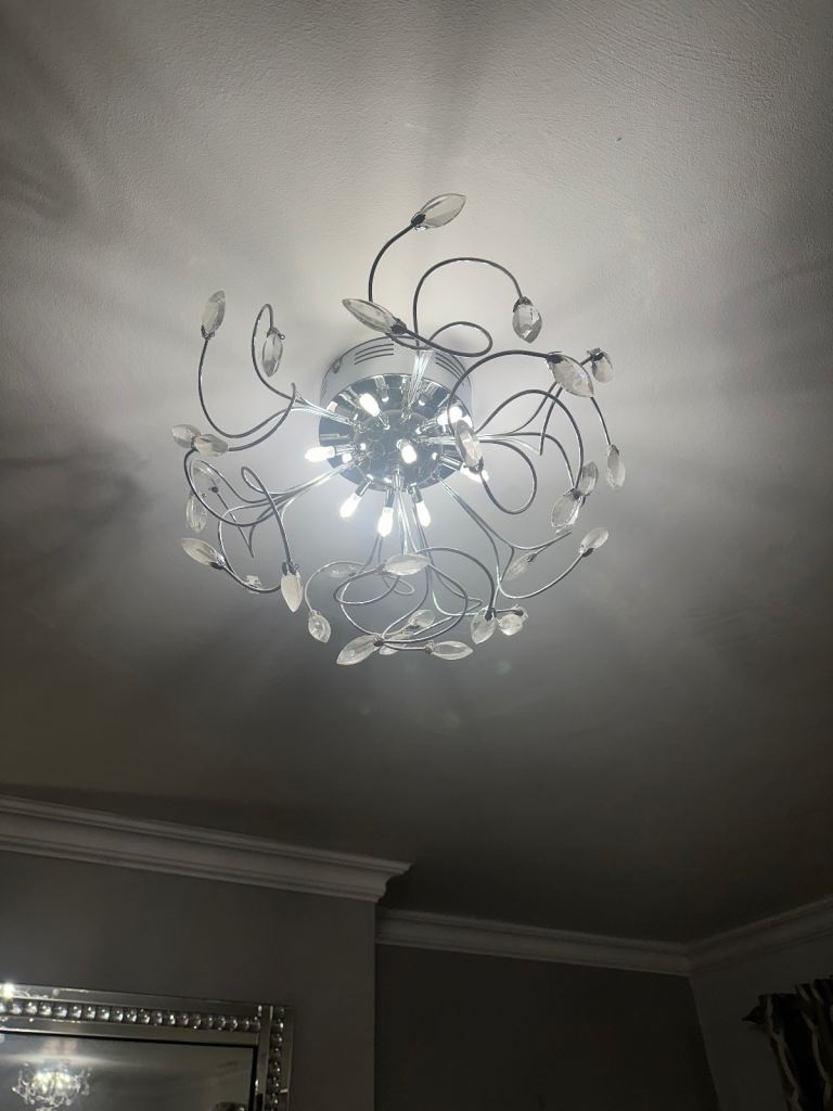 2 X Modern Silver Chandelier Ceiling Light with Glass Leaves