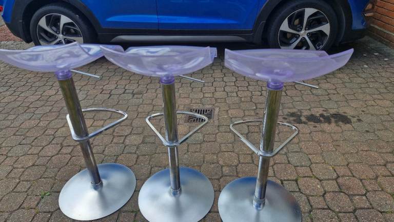 X3 authentic Ligne Roset “Pam” adjustable bar stools (etched with PAM design ARCHIRIVOLTO