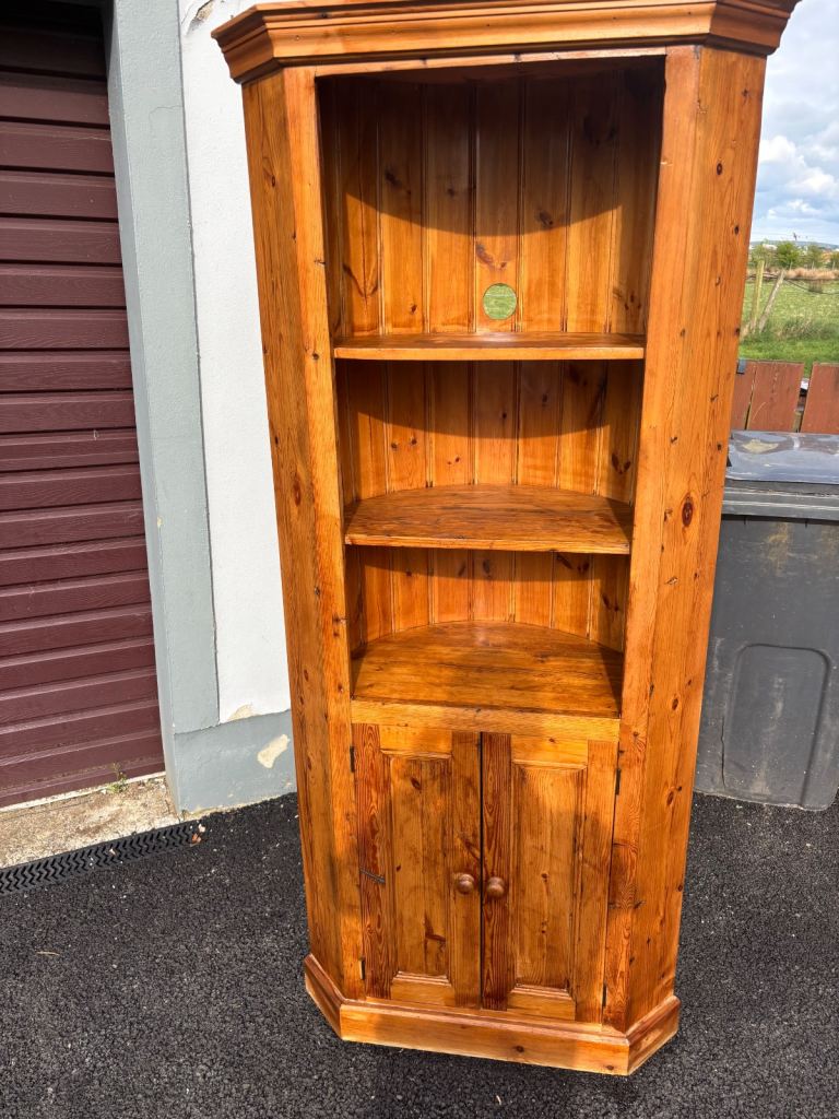 Antique pine corner display unit