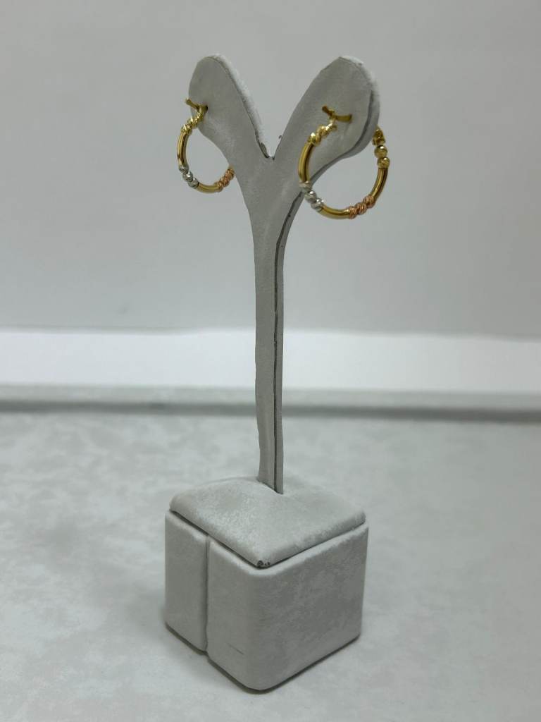 14K Tricolor Gold Hoop Earrings – Minimalist Fine Jewelry, 18mm