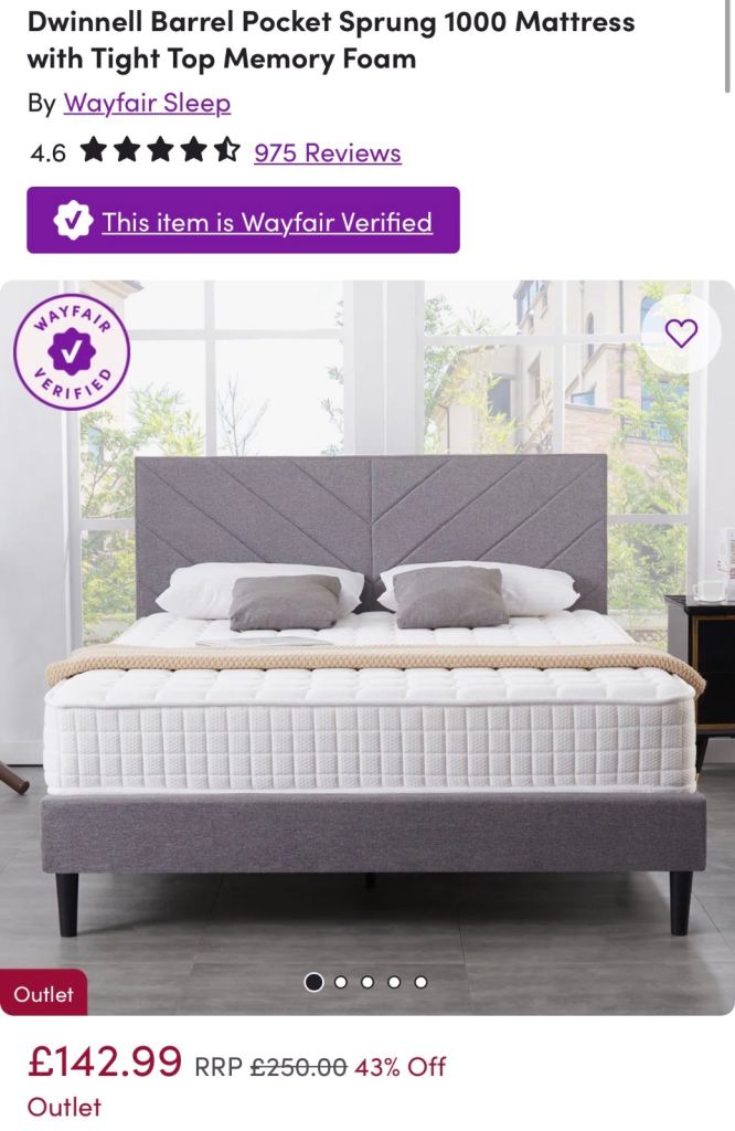 Dwinnell Barrel Pocket Sprung 1000 Mattress with Tight Top Memory Foam