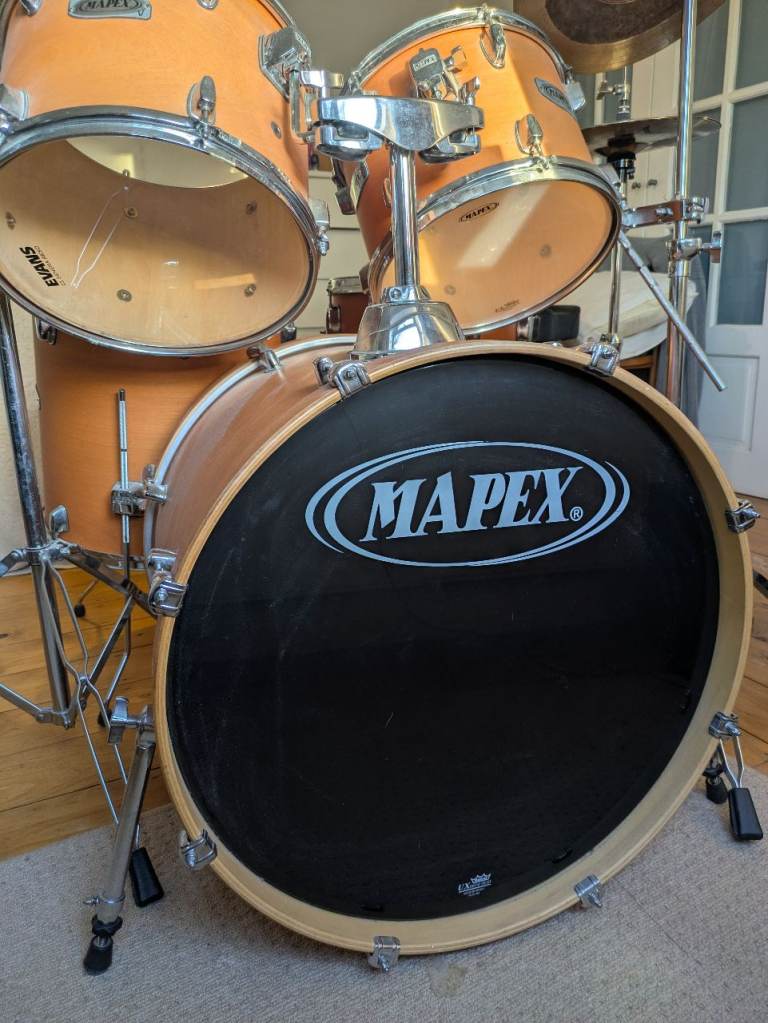 Mapex V drum set natural satin wood finish not wrap.