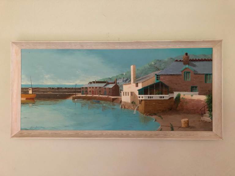 Vintage Painting Cornish Harbour (Mousehole) by Colin Richardson (Oil on Board) Signed