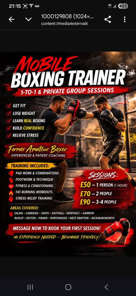 🥊 Mobile Boxing Trainer – 1-to-1 & Private Group Sessions
