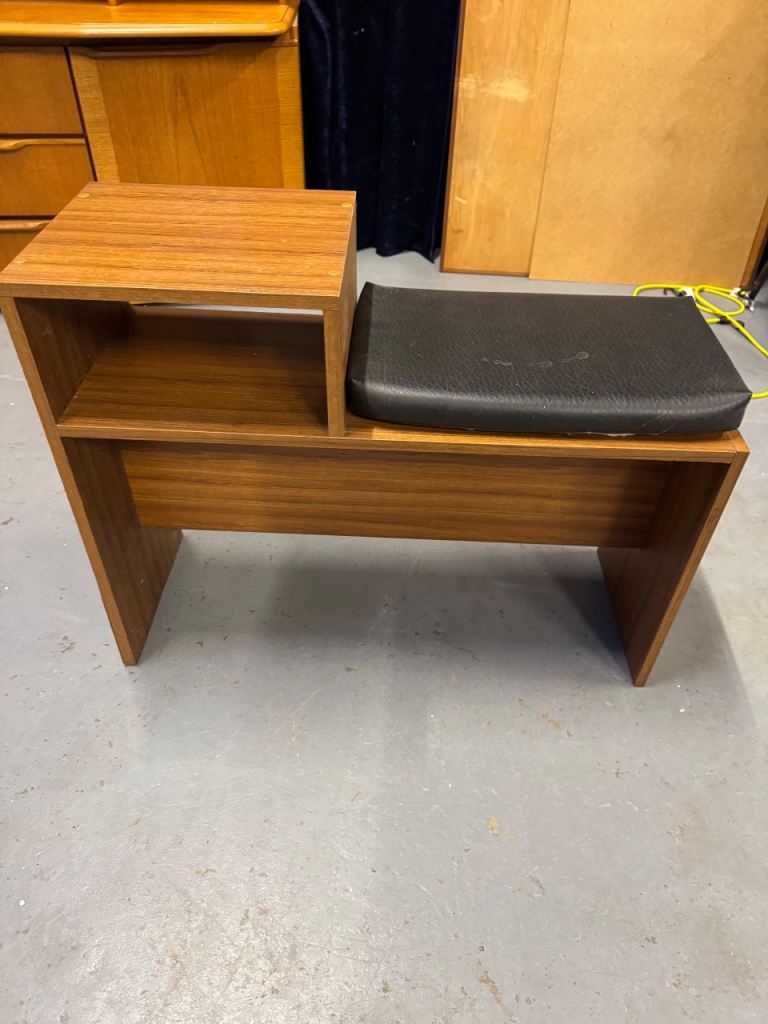 Telephone Table Mid Century Repro Teak Effect Chair Seat 