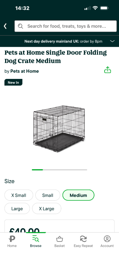 Medium dog crate from pets at home 
