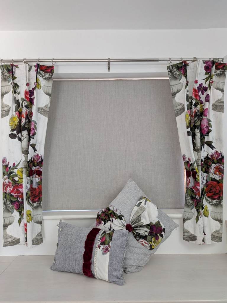 Set: DESIGNERS GUILD RUGOSA PLASTER Classical urns - 4 designer curtains 2 cushions