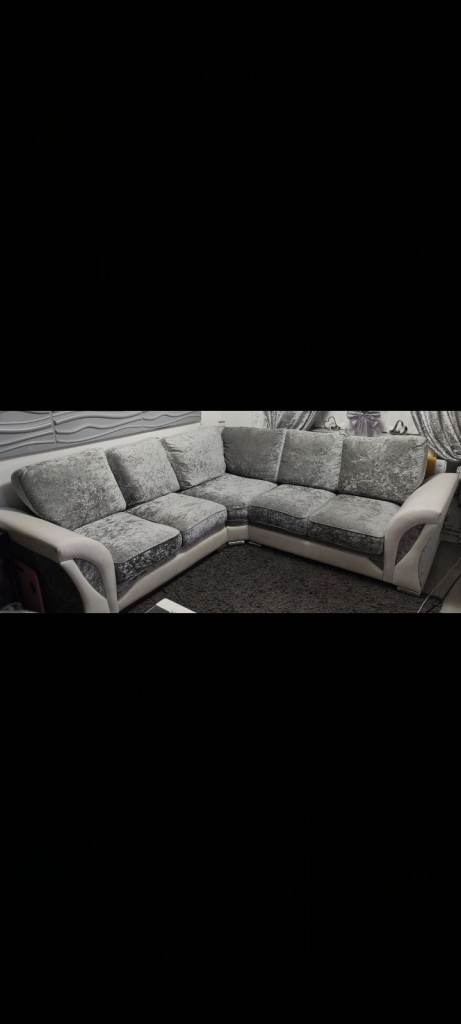 Grey Corner Sofa and Swivel Chair with Footstool – Good Condition