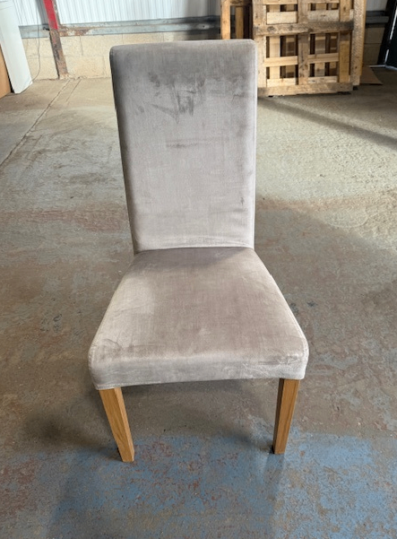 Oak furniture land scroll back chair in heritage mink velvet/oak legs -FREE UK MAINLAND DELIVERY