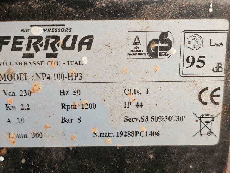 100lt Ferrua Garage Air Compressor Garage Clearance 