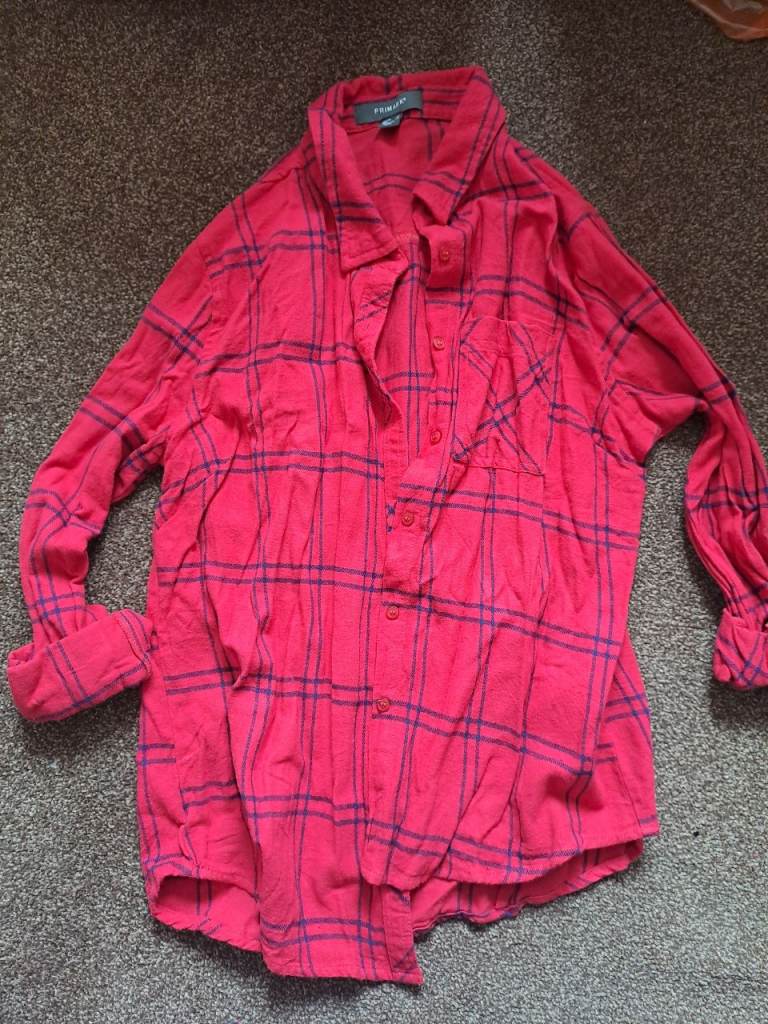 Primark Red Plaid Shirt, UK Size 12 – Good Condition