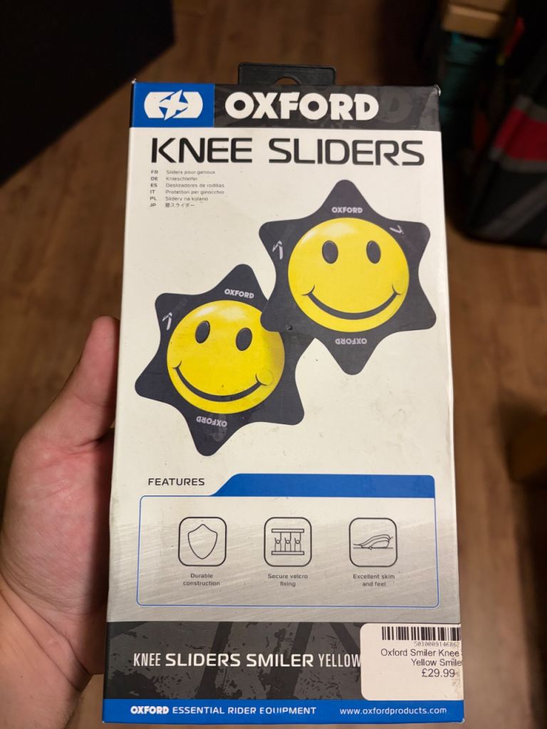 Motorcycle smiley face knee sliders Brand new in box