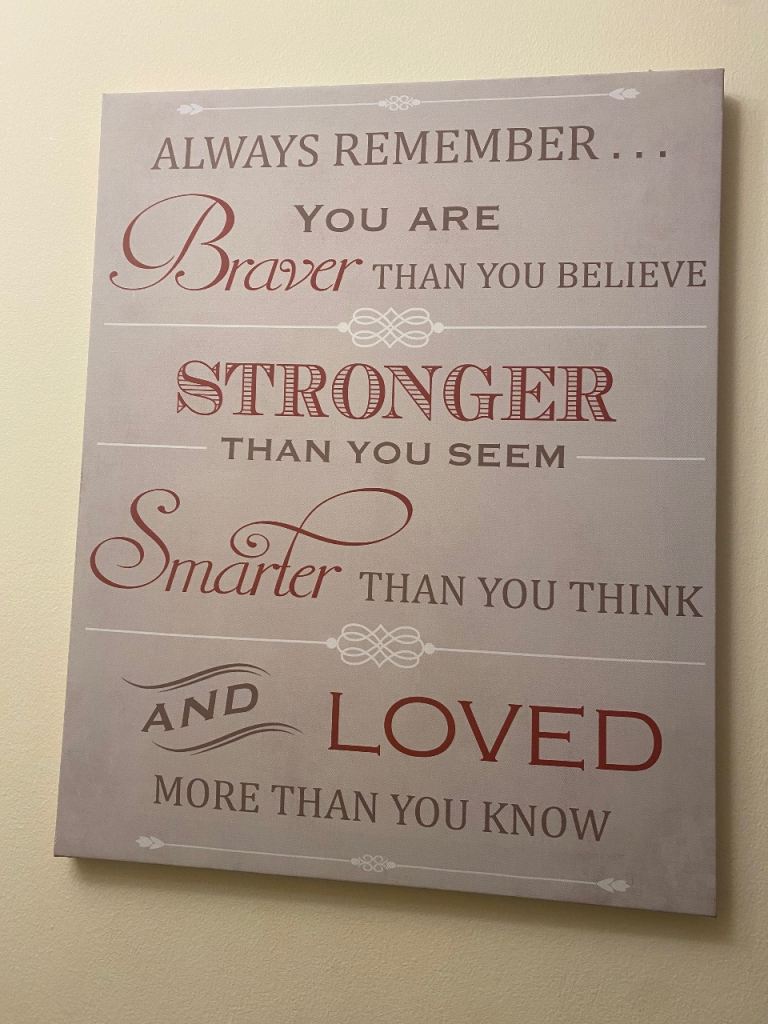 Inspiring Wall Art Canvas - Braver Stronger Smarter Loved