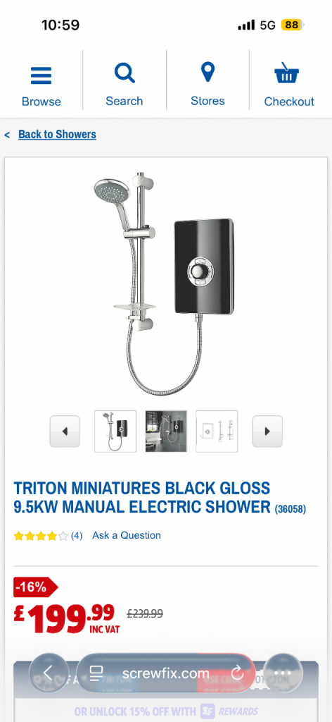 Black 9.5k Electric Triton Shower 