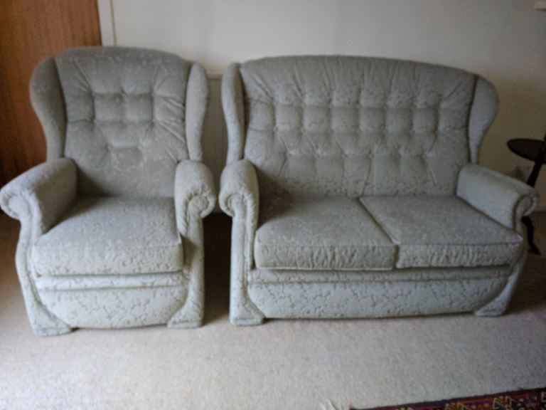 Two seater sofa and single armchair and recliner 