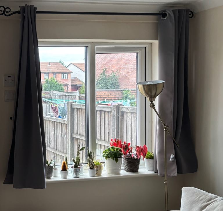 Pair of Grey Eyelet Blackout Curtains – Good Condition