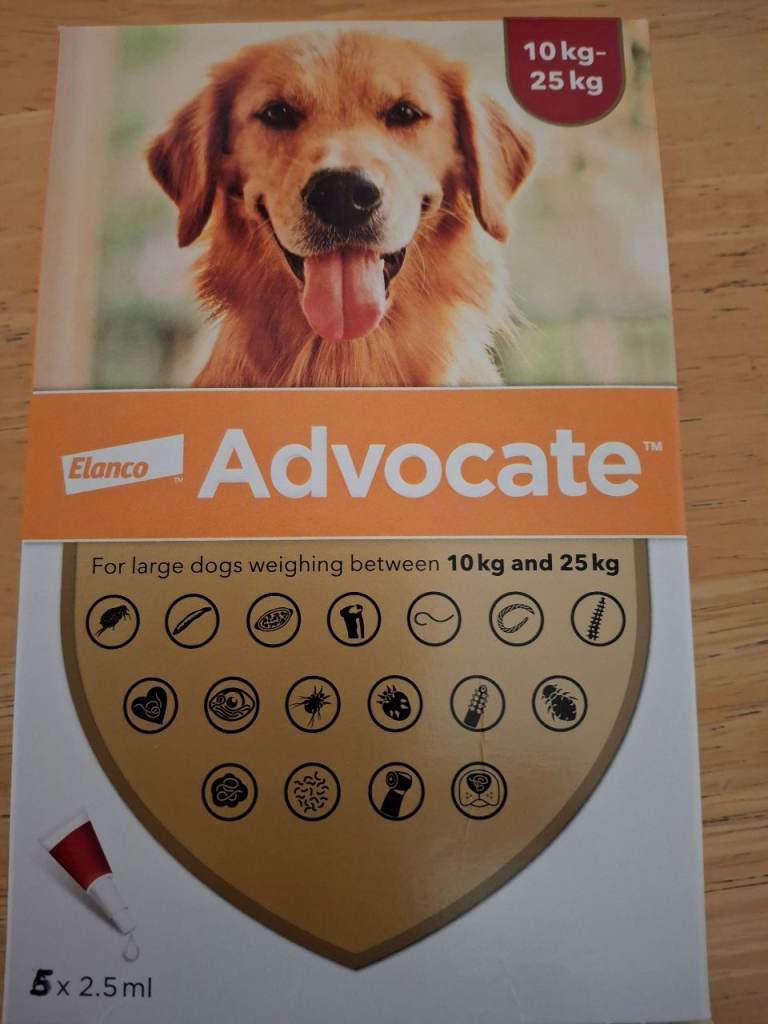 BRAND NEW ADVOCATE FOR DOGS 10KG-25KG X 5 PIPETTES 